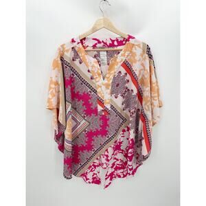 Chico's Womens Pink Orange Floral Tunic Size XL Artsy Oversized Boho Resort